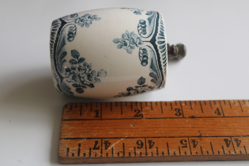 photo of old antique china pepper mill hand crank spice grinder, blue green transferware floral  #5