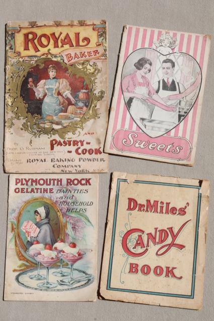 photo of old antique cookbooks lot, Victorian Edwardian period candy, sweets, pastry recipes #1