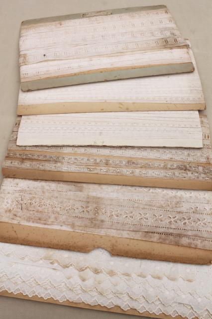 photo of old antique cotton eyelet embroidered linen lace trim & insertions, vintage broderie anglaise #1