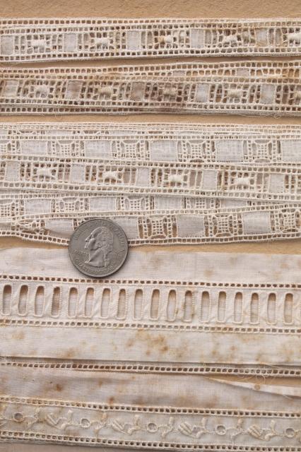 photo of old antique cotton eyelet embroidered linen lace trim & insertions, vintage broderie anglaise #2