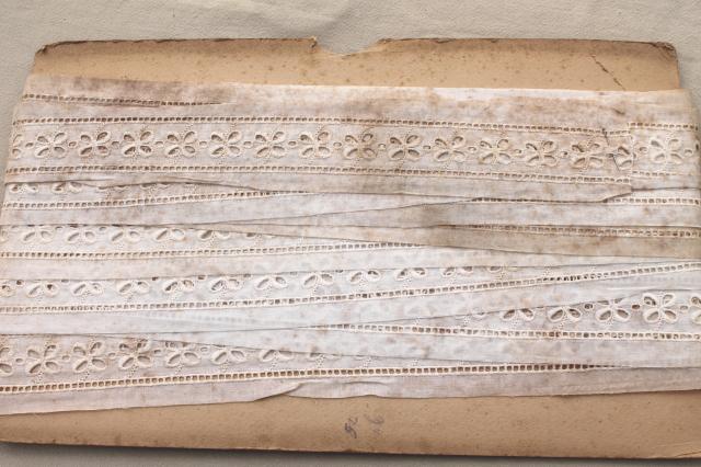 photo of old antique cotton eyelet embroidered linen lace trim & insertions, vintage broderie anglaise #3