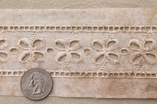 photo of old antique cotton eyelet embroidered linen lace trim & insertions, vintage broderie anglaise #4