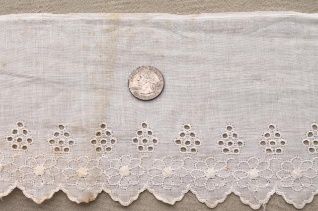 photo of old antique cotton eyelet embroidered linen lace trim & insertions, vintage broderie anglaise #6