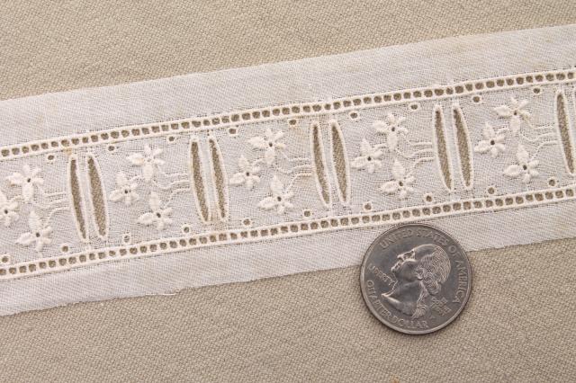 photo of old antique cotton eyelet embroidered linen lace trim & insertions, vintage broderie anglaise #8