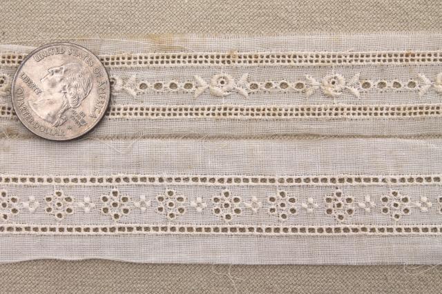 photo of old antique cotton eyelet embroidered linen lace trim & insertions, vintage broderie anglaise #10