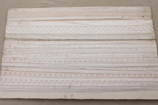 photo of old antique cotton eyelet embroidered linen lace trim & insertions, vintage broderie anglaise #11