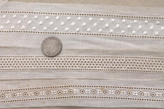 photo of old antique cotton eyelet embroidered linen lace trim & insertions, vintage broderie anglaise #13