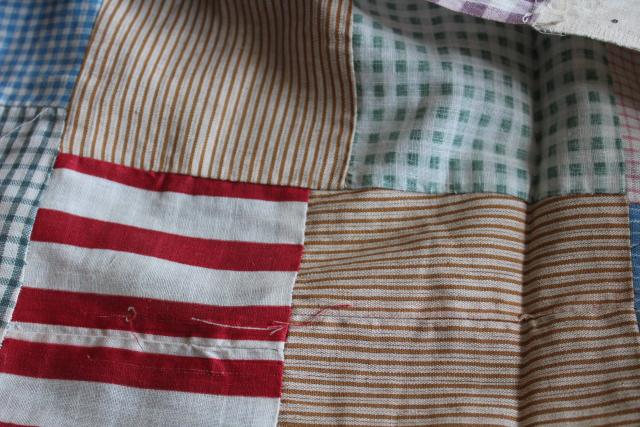 photo of old antique cotton fabrics prints & striped shirting patchwork quilt block table runner #3