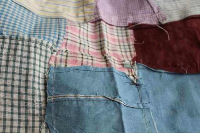 photo of old antique cotton fabrics prints & striped shirting patchwork quilt block table runner #10