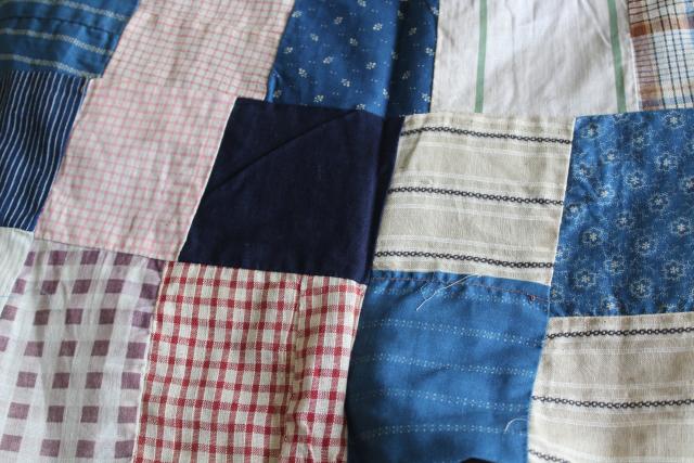 photo of old antique cotton fabrics prints & striped shirting patchwork quilt block table runner #11