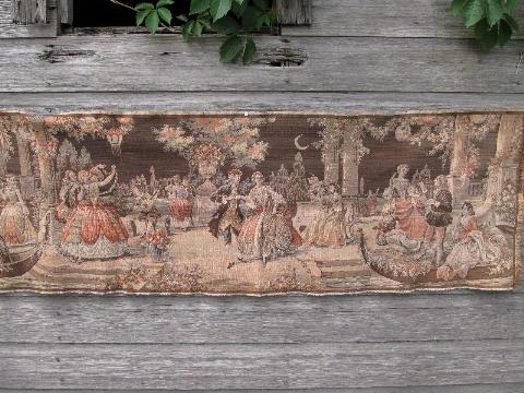 photo of old antique cotton tapestry, court ball scene, vintage Italy or France #1