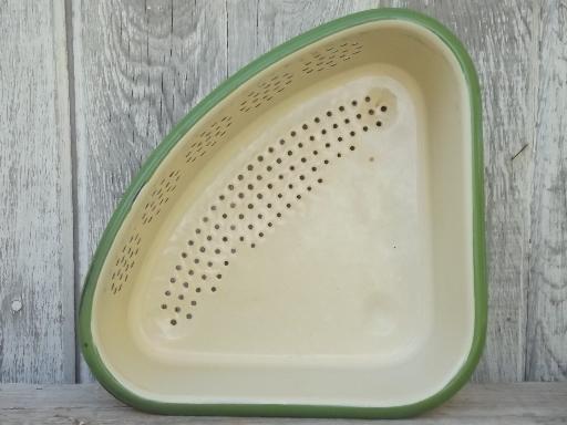 photo of old antique cream & green enamelware sink corner strainer basket sieve #2