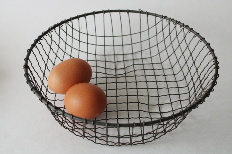 photo of old antique crinkle crimped wire basket, round bowl shape rustic french country style  #1