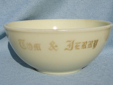 photo of old antique custard glass Christmas Tom and Jerry bowl and cups, holiday punch set #2