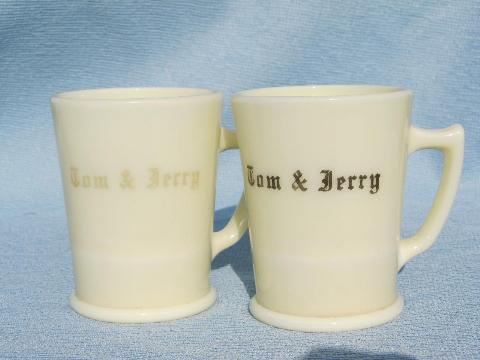 photo of old antique custard glass Christmas Tom and Jerry bowl and cups, holiday punch set #3