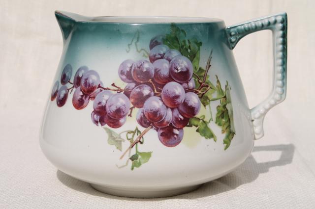 photo of old antique early 1900s vintage hand painted china wine pitcher w/ purple grapes #1