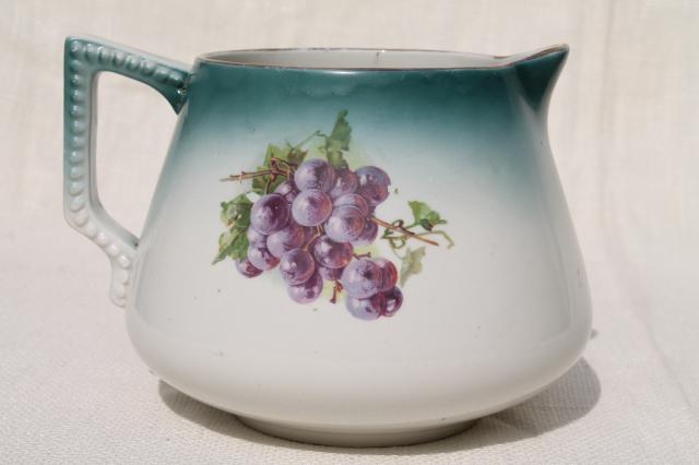 photo of old antique early 1900s vintage hand painted china wine pitcher w/ purple grapes #3