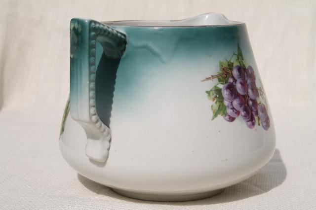 photo of old antique early 1900s vintage hand painted china wine pitcher w/ purple grapes #4