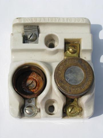 photo of old antique early Edison socket fuse holder w/mica window fuse & 1901 patent date #1