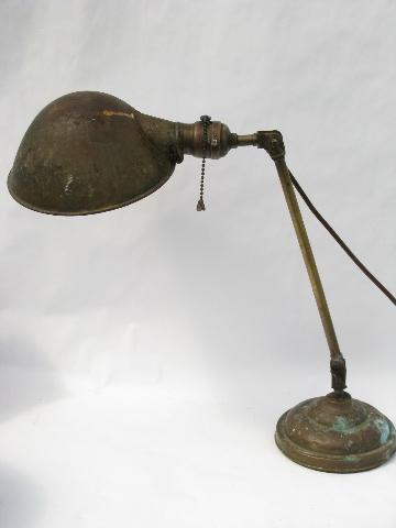 photo of old antique early industrial brass desk work light/lamp #1