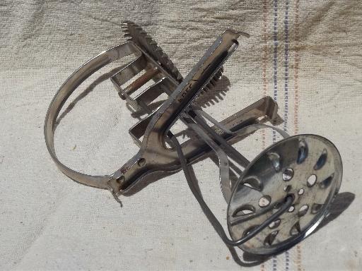 photo of old antique egg beater, tinned steel bowl and hand-crank whipper beaters #4