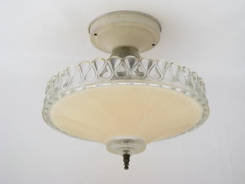 photo of old antique electric light ceiling fixture w/ rose pink glass shade, vintage lighting #1