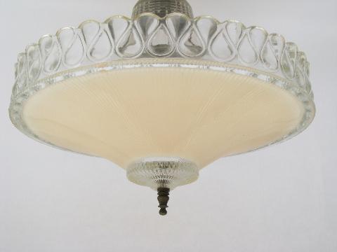 photo of old antique electric light ceiling fixture w/ rose pink glass shade, vintage lighting #2