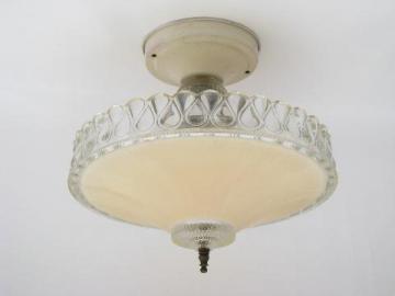 catalog photo of old antique electric light ceiling fixture w/ rose pink glass shade, vintage lighting