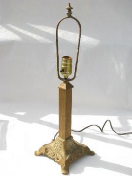 catalog photo of old antique electric table or desk lamp, early 1900s vintage ornate cast iron, art nouveau style