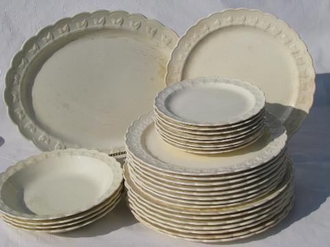 photo of old antique embossed border creamware china, early 1900s vintage #1