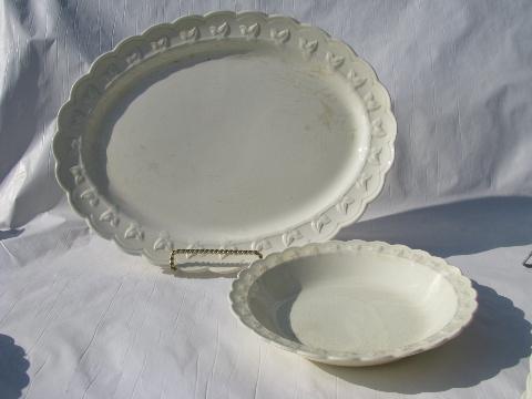 photo of old antique embossed border creamware china, early 1900s vintage #4