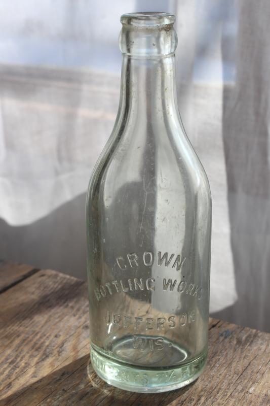 photo of old antique embossed glass bottle Crown Bottling Works Jefferson Wisconsin #1