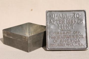 catalog photo of old antique embossed metal tin, pocket size box U All No after dinner mints