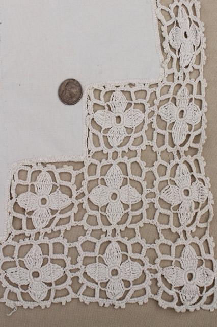 photo of old antique fabric table runner w/ heavy handmade lace, vintage whitework irish crochet #5