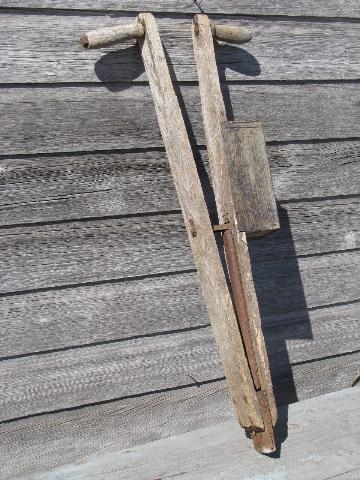 photo of old antique farm tool, hand corn seeder, primitive garden planter #1