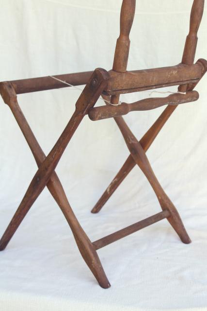 photo of old antique folding wood chair frame needs new fabric, Edwardian vintage lawn beach camping seat #3