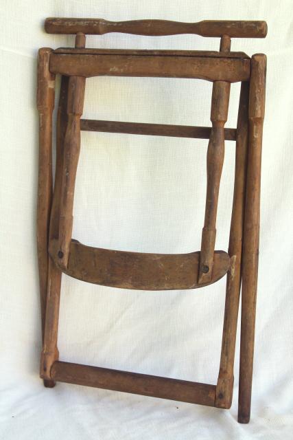 photo of old antique folding wood chair frame needs new fabric, Edwardian vintage lawn beach camping seat #5