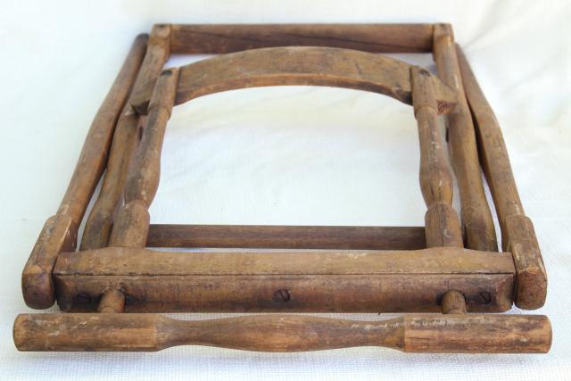 photo of old antique folding wood chair frame needs new fabric, Edwardian vintage lawn beach camping seat #6