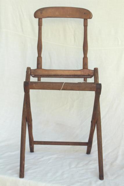 photo of old antique folding wood chair frame needs new fabric, Edwardian vintage lawn beach camping seat #8