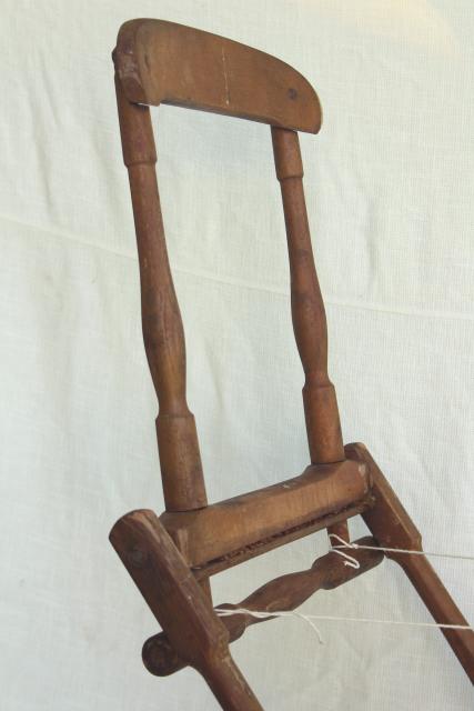 photo of old antique folding wood chair frame needs new fabric, Edwardian vintage lawn beach camping seat #11