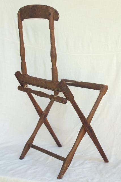 photo of old antique folding wood chair frame needs new fabric, Edwardian vintage lawn beach camping seat #12