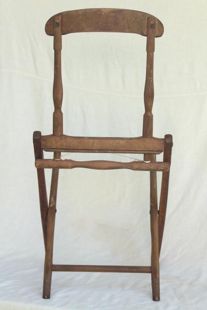 photo of old antique folding wood chair frame needs new fabric, Edwardian vintage lawn beach camping seat #13