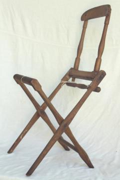 catalog photo of old antique folding wood chair frame needs new fabric, Edwardian vintage lawn beach camping seat