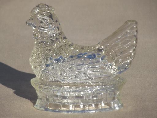 photo of old antique glass candy container Easter chicken, depression glass hen on nest #1