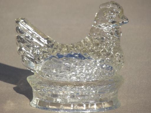 photo of old antique glass candy container Easter chicken, depression glass hen on nest #3