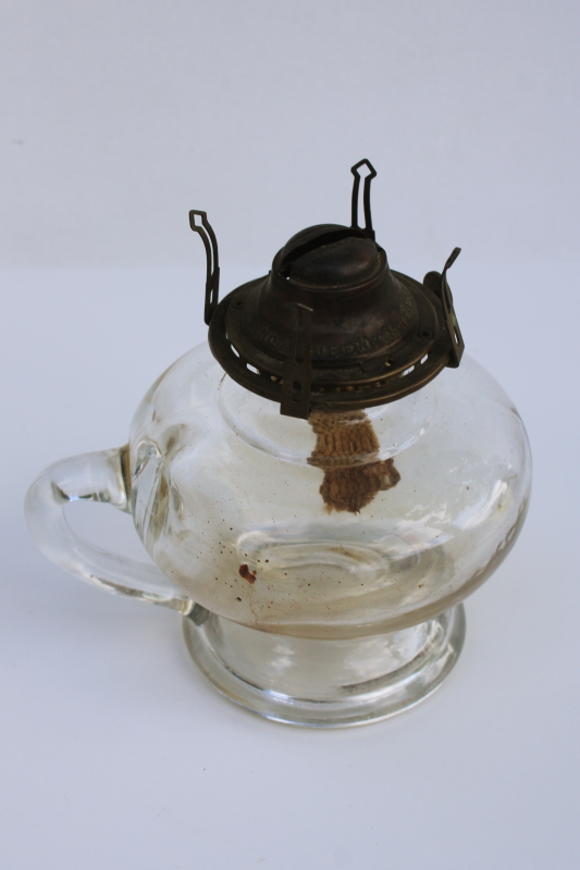 photo of old antique glass oil lamp with handle, early 1900s vintage Queen Anne burner  #2