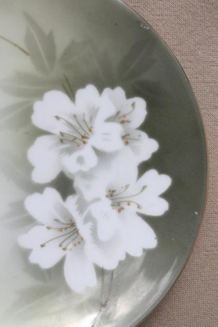 photo of old antique green & white china plates, hand-painted flowers & lilies of the valley #8