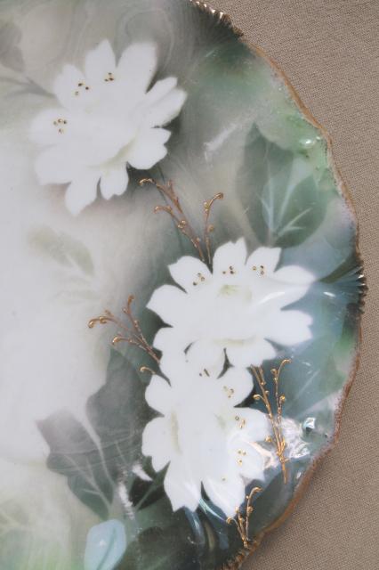 photo of old antique green & white china plates, hand-painted flowers & lilies of the valley #9