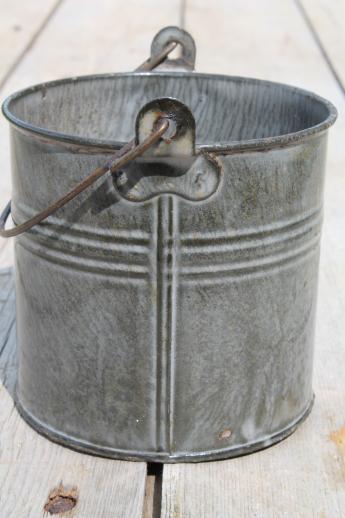 photo of old antique grey graniteware, primitive little lunch pail or berry bucket #3