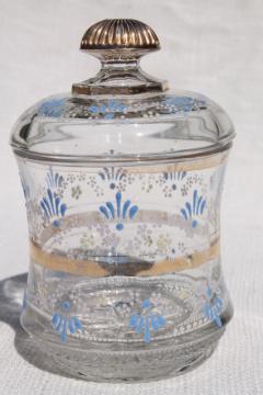 catalog photo of old antique hand painted enamel glass jar canister from Victorian vintage table set